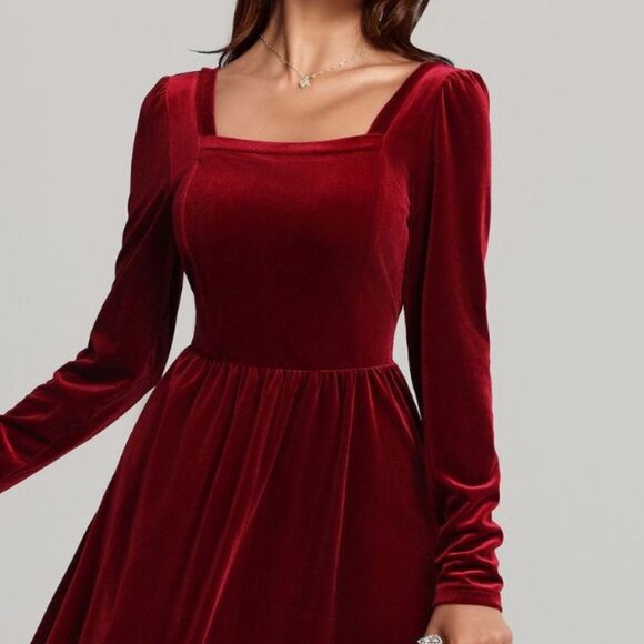 Velvet Square Neck Long Sleeve Dress - Picture 5 of 9